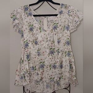 Anthropologie NWT Floral Silky Cottagecore Ruffle Blouse